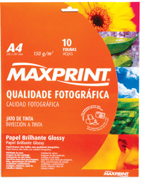 PAPEL PHOTO BRILHANTE GLOSSY - 10 FOLHAS A4 - 150 g/m�
